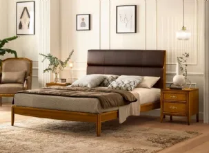 Letto in legno con testiera rivestita in pelle imbottita Sogno di Le Fablier