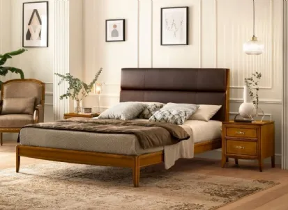 Letto in legno con testiera rivestita in pelle imbottita Sogno di Le Fablier