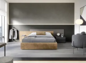 Letto con contenitore Testiera Time in tessuto imbottito e legno di Novamobili