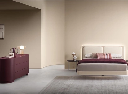 Letto Voile in legno laccato e tessuto di Alf Da Frè