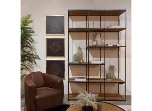 Libreria bifacciale Andros realizzata in metallo laccato con ripiani in legno massello di Conifera finitura Old Pine di Dialma Brown