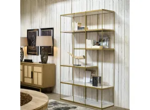 Libreria bifacciale Avola realizzata in metallo laccato Antique Gold con ripiani in Gres porcellanato finitura White Stone di Dialma Brown