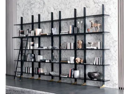 Libreria modulare componibile in trafilato di acciaio con mensole in laccato Elegie di Misuraemme