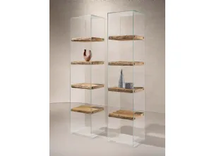 Libreria Frost con struttura in vetro trasparente e ripiani in legno Secolare naturale di Nature Design