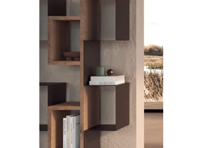 Libreria a muro con ripiani in legno secolare e metallo Gemini di Nature Design