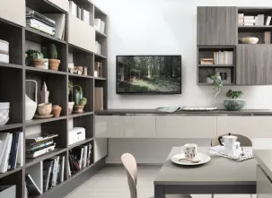 Libreria a muro Living finitura Cedro Scuro di Veneta Cucine