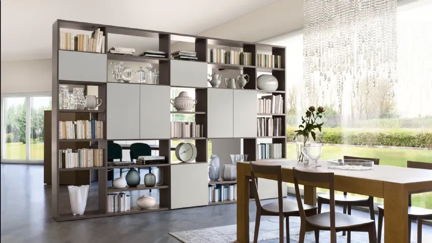 Libreria Living in laccato opaco finitura Grigio Corda e Marron Visone di Veneta Cucine