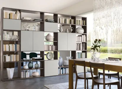 Libreria Living in laccato opaco finitura Grigio Corda e Marron Visone di Veneta Cucine