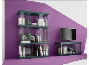 Libreria a muro Mensola 10 in laccato opaco Verde Petrolio e Vetro di Veneta Cucine