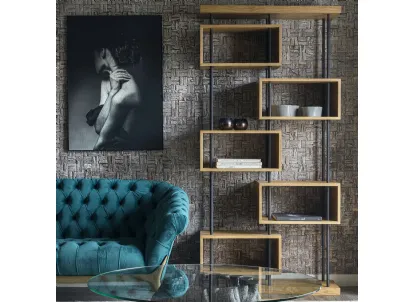 Libreria bifacciale Odette realizzata in legno stratificato di Rovere naturale con struttura in metallo color Grafite di Dialma Brown