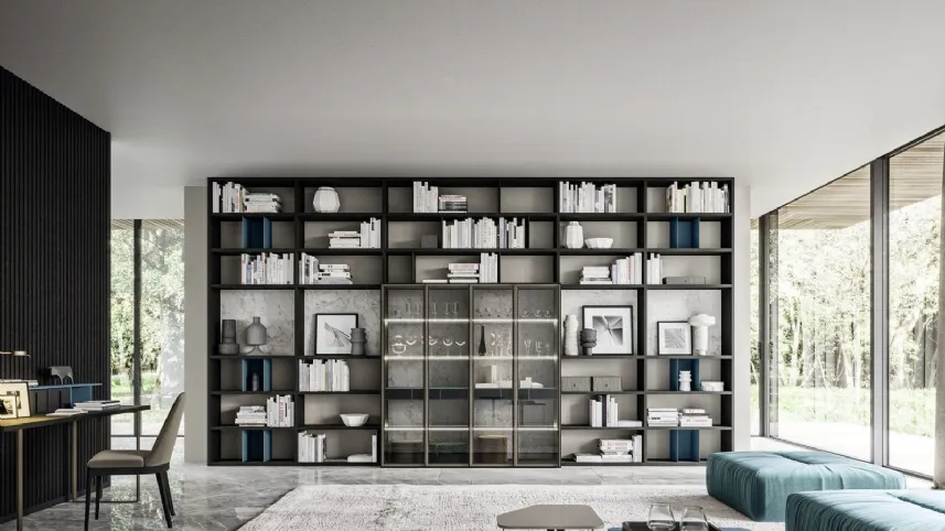 Libreria effetto frassino carbone laccato opaco indaco laminato effetto marmo Day 25 Logico di Orme