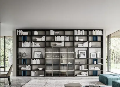 Libreria effetto frassino carbone laccato opaco indaco laminato effetto marmo Day 25 Logico di Orme