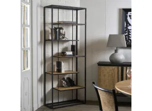 Libreria bifacciale Patmos realizzata in metallo laccato color Grafite con ripiani in legno stratificato di Rovere naturale di Dialma Brown