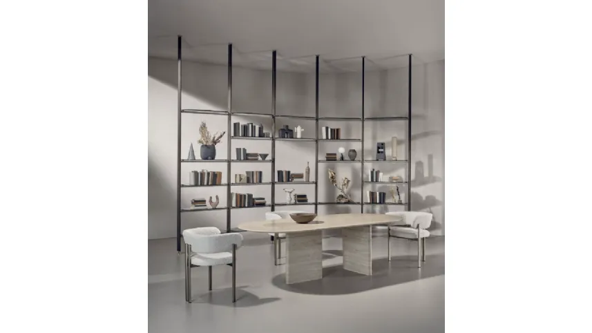 Libreria divisoria Stem in legno e metallo con mensole in vetro di Nature Design