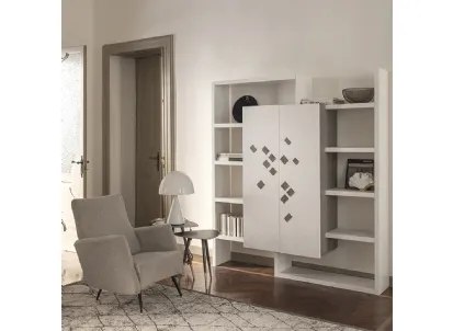 Libreria a muro Tile Big realizzata in legno stratificato e legno massello di Conifera laccato Neve di Dialma Brown