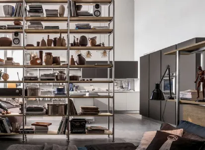 Libreria divisoria Tribeca finitura acciaio e Play Rovere Medio di Veneta Cucine