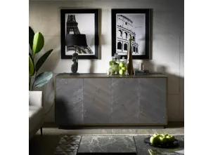 Madia Dafne realizzata in legno massello di Conifera colore Dark Grey con struttura in metallo color Antique Brass di Dialma Brown