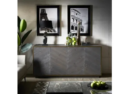 Madia Dafne realizzata in legno massello di Conifera colore Dark Grey con struttura in metallo color Antique Brass di Dialma Brown