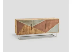 Madia DB005367 legno vecchio ante inserti alluminio e rame anticato base inox di Dialma Brown