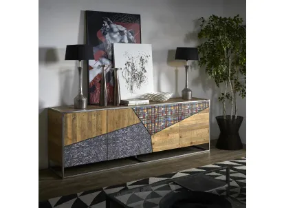 Madia Guinness realizzata in legno stratificato e legno massello di Conifera finitura Old Pine con struttura in acciaio Inox spazzolato di Dialma Brown