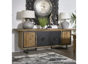 Madia Hamal realizzata in legno stratificato e legno massello con base e ante in metallo color Grafite di Old Pine di Dialma Brown