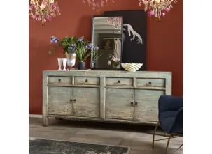 Madia Massarosa realizzata in legno di Old Pine, finitura Brocantage di Dialma Brown