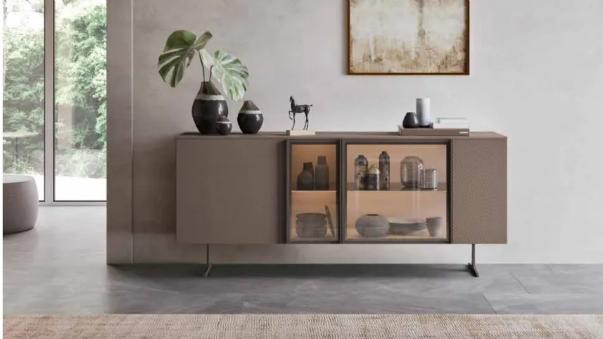 Madia moderna in laccato opaco con ante in vetro System Modulo 01 di Orme