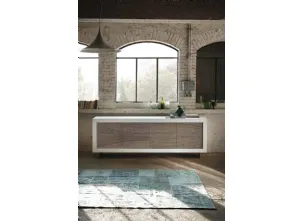 Madia Picasso P12 River Grey in Rovere laccato Bianco opaco, con ante rivestite in Pietra di Riflessi