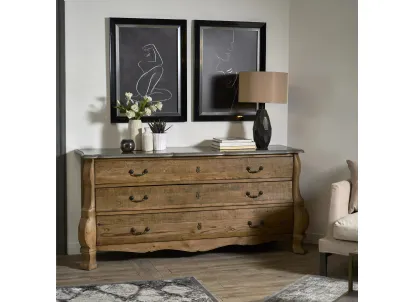 Madia sagomata Torremolinos realizzata in legno massello di Old Pine con top in marmo Black Stone di Dialma Brown