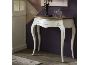 Mobile ingresso Consolle sagomata Atria realizzata in legno stratificato e legno massello laccato Bianco vissuto con top in legno massello di Rovere naturale di Dialma Brown