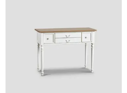 Mobile ingresso Consolle sagomata Belisa realizzata in legno stratificato e legno massello laccato Bianco vissuto con top in legno massello di Rovere naturale di Dialma Brown