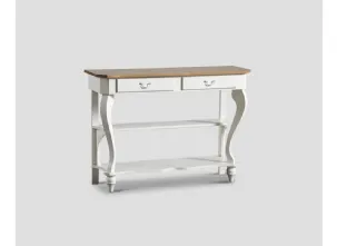 Mobile ingresso Consolle sagomata Flora realizzata in legno stratificato e legno massello laccato Bianco vissuto con top in legno massello di Rovere naturale di Dialma Brown