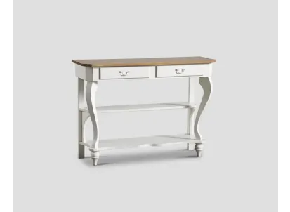 Mobile ingresso Consolle sagomata Flora realizzata in legno stratificato e legno massello laccato Bianco vissuto con top in legno massello di Rovere naturale di Dialma Brown