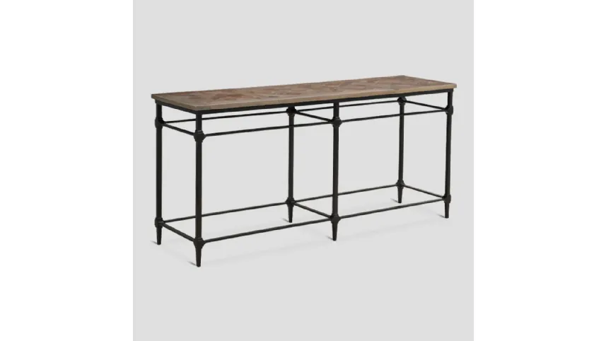 Mobile ingresso Consolle Montalcino con top in legno Old Elm lavorato a mano e base in metallo stilizzato color Grafite di Dialma Brown