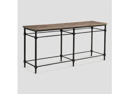 Mobile ingresso Consolle Montalcino con top in legno Old Elm lavorato a mano e base in metallo stilizzato color Grafite di Dialma Brown