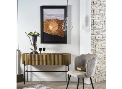 Mobile ingresso Consolle Ponza realizzata in legno stratificato e legno massello di Mindi naturale con base in metallo color Grafite e piedini in ottone di Dialma Brown