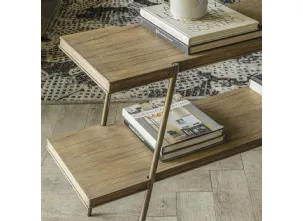 Mobile ingresso Consolle bifacciale con due ripiani realizzata in legno stratificato e legno massello di Mindi naturale con base in metallo Semarang di Dialma Brown