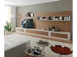 Parete Attrezzata bicolore in legno e laccato Melograno composizione 29 di Le Fablier