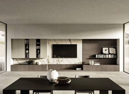 Parete Attrezzata Modula Composizione 01 in legno impiallacciato di Snaidero