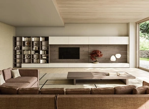 Parete Attrezzata Modula Composizione 02 in ceramica bianco calce e impiallacciato rovere di Snaidero