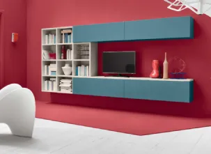 Parete attrezzata in laccato opaco Ottanio e Larice sbiancato Dek Modulo 4 di Veneta Cucine