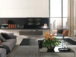 Parete Attrezzata sospesa Tao 03 in laccato e materico di Misuraemme