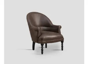 Poltrona Brighton imbottita e rivestita in vera pelle con gambe in legno laccato di Dialma Brown