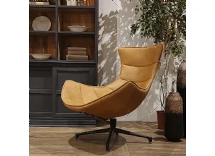 Poltrona girevole Dorado rivestita in vera pelle a doghe di Dialma Brown