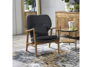Poltrona imbottita Glasgow in tessuto scuro con struttura in legno di Dialma Brown