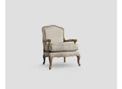 Poltroncina imbottita Montpellier in tessuto di lino con struttura in legno massello di Rovere naturale spazzolato di Dialma Brown