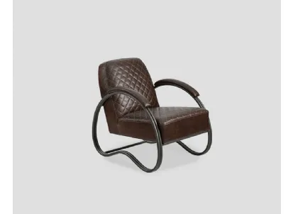 Poltrona imbottita Norwich rivestita in vera pelle con base in metallo di Dialma Brown