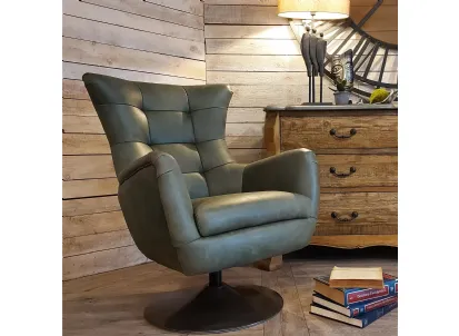 Poltrona imbottita Oberon rivestita in vera pelle con base in metallo di Dialma Brown