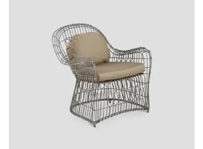 Poltrona di design in metallo con cuscini imbottiti e rivestiti in tessuto Papeete di Dialma Brown