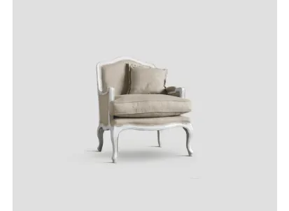 Poltroncina imbottita Paris in tessuto di lino con struttura in legno massello laccato White Vintage di Dialma Brown
